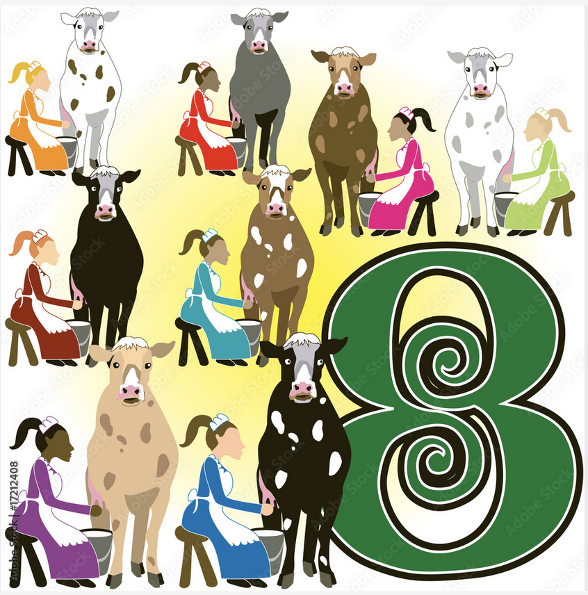 Day 8 of 12 Days of Christmas: Eight maids a-milking
