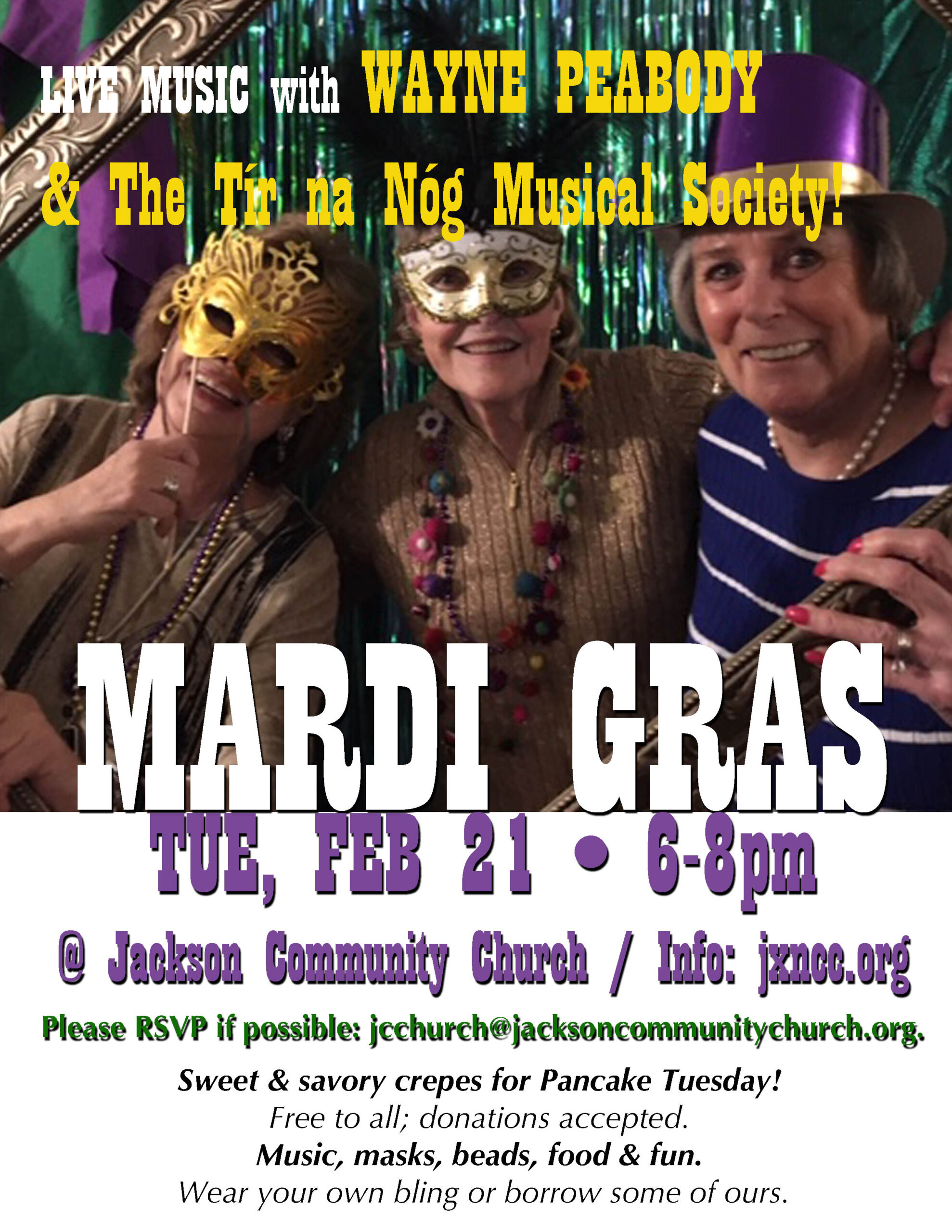 MARDI GRAS (Tue, Feb 21) & ASH WEDNESDAY (Wed, Feb 22) with JCC and around town