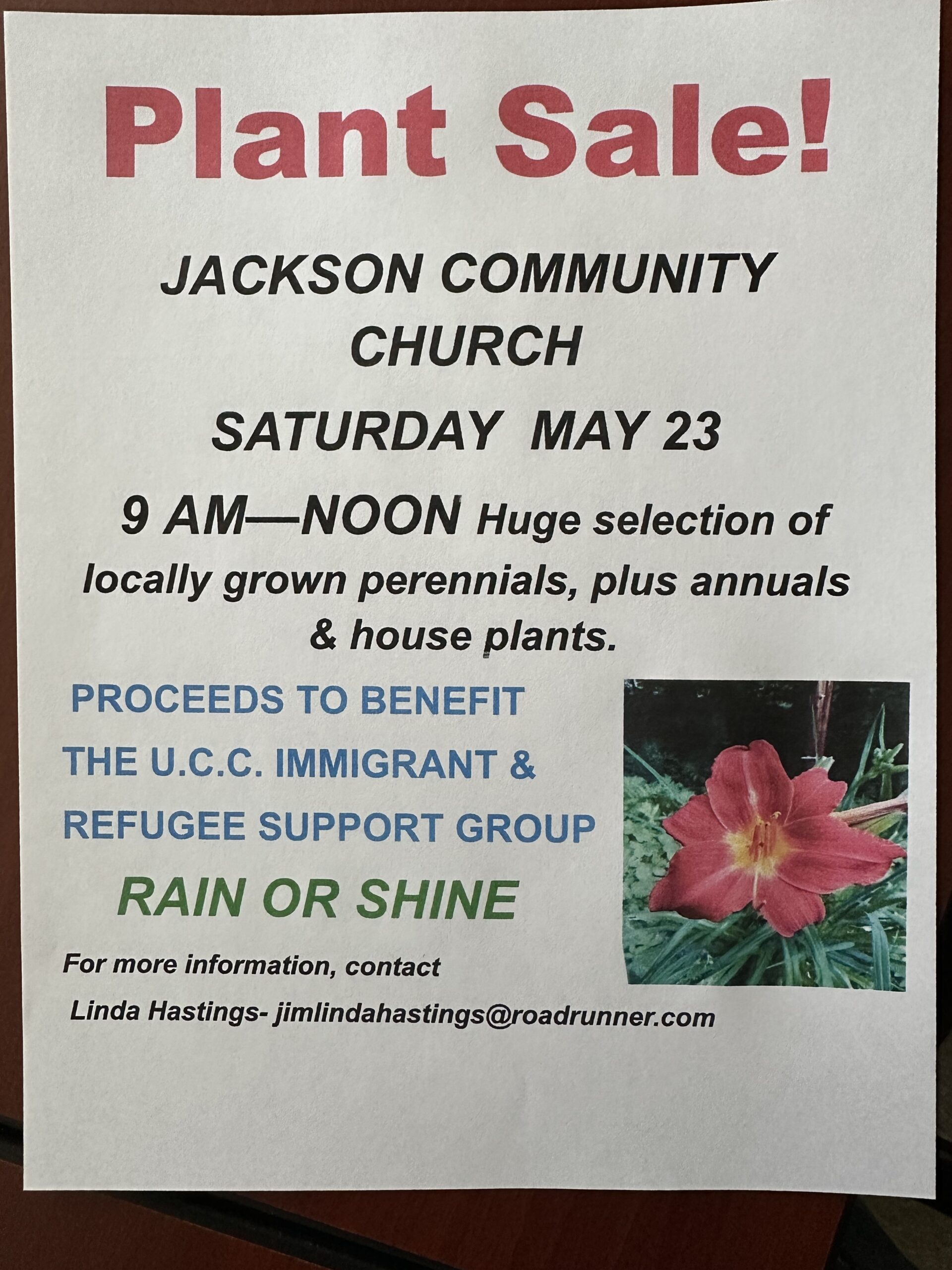 JCC’s  ANNUAL PLANT SALE (fundraiser): May 23
