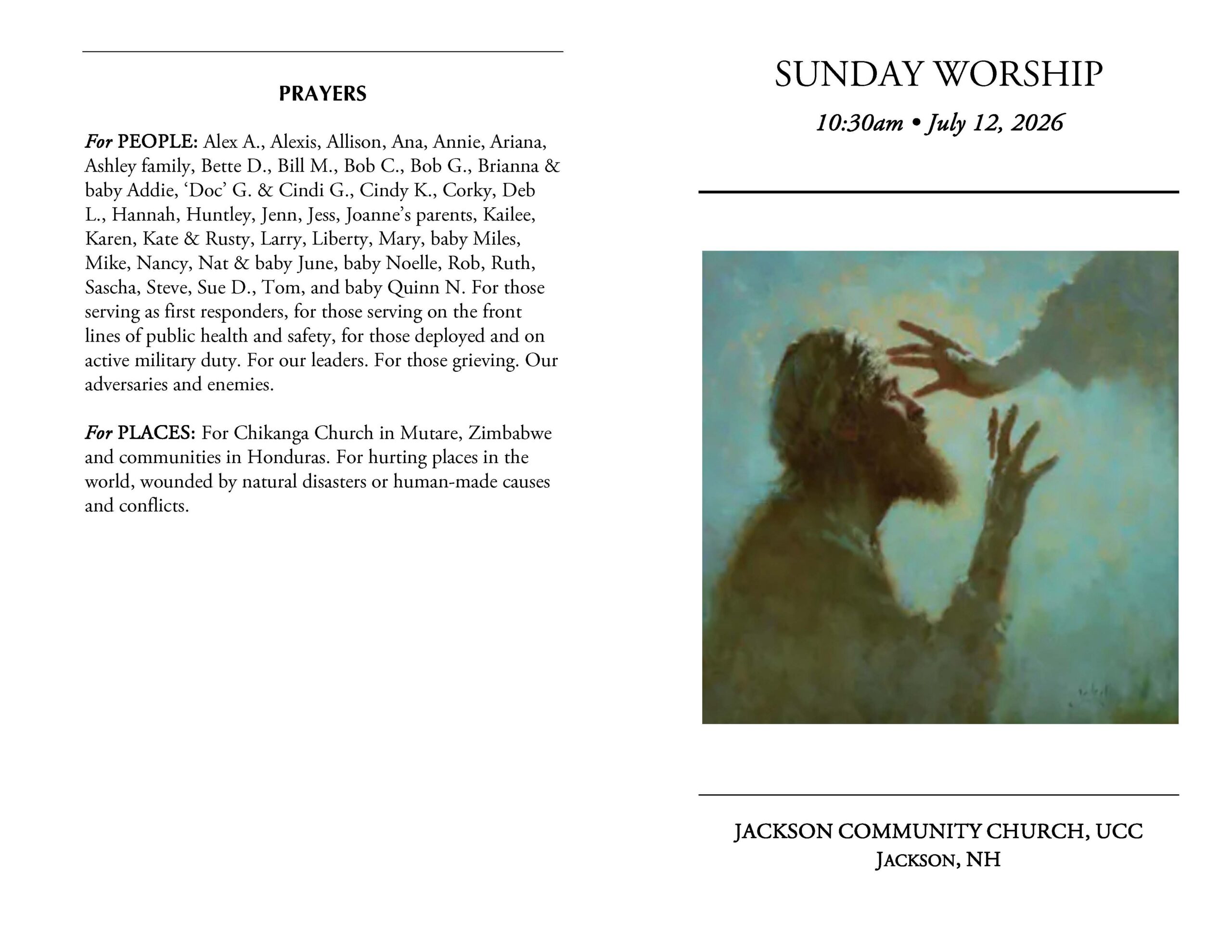 July 12 Worship at 10:30am