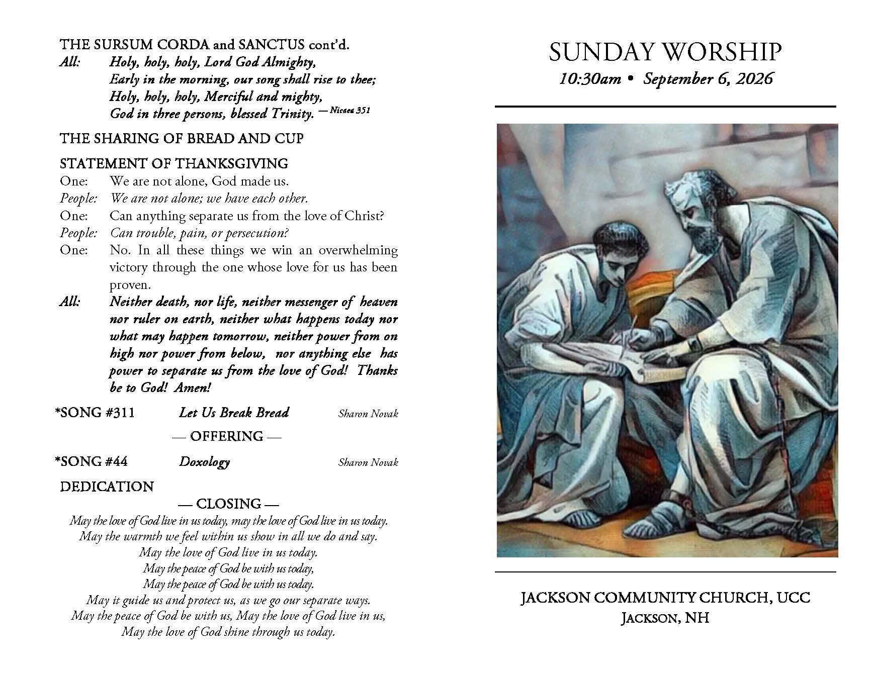 Sept 6, Sun Worship @ 10:30am with Communion