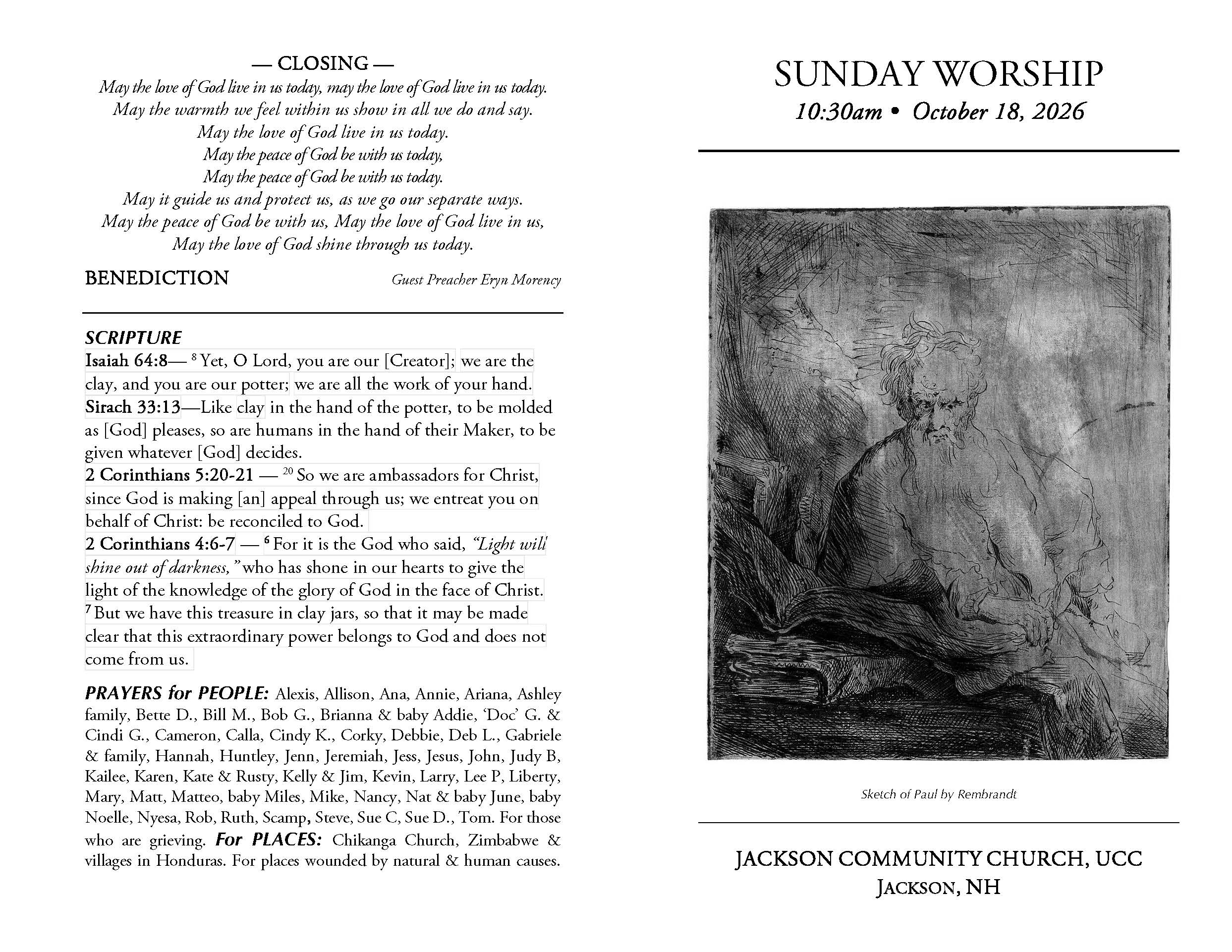 Worship @ 10:30am, Sun, Oct 18 with guest preacher Eryn Morency